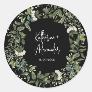 Black wedding floral Lily Invitation classics  Classic Round Sticker