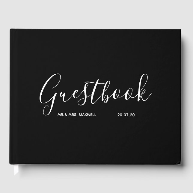 Black Wedding Guestbook | Simple Minimal Elegant (Front)