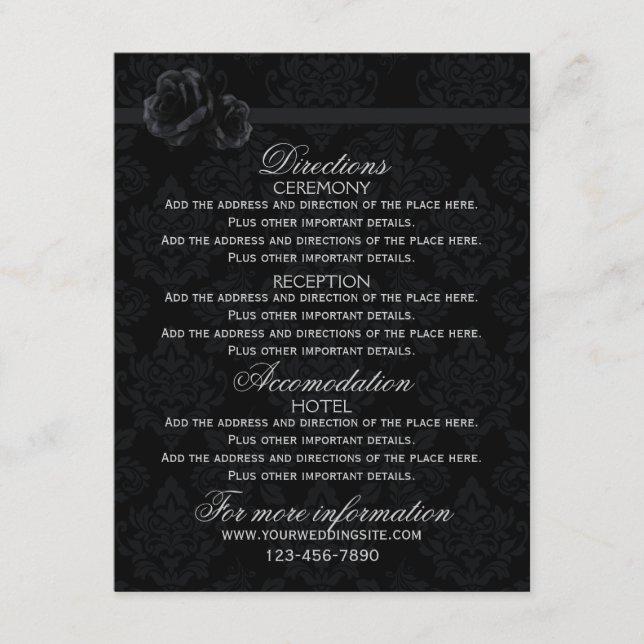 Black wedding information cards Wedding enclosure (Front)