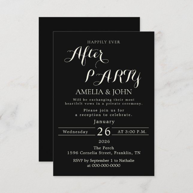 Black wedding invitation (Front/Back)