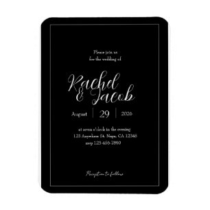 Black Wedding Invitation Magnet Customizable