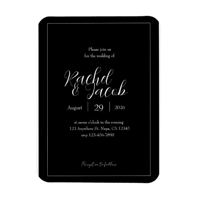 Black Wedding Invitation Magnet Customizable  (Vertical)
