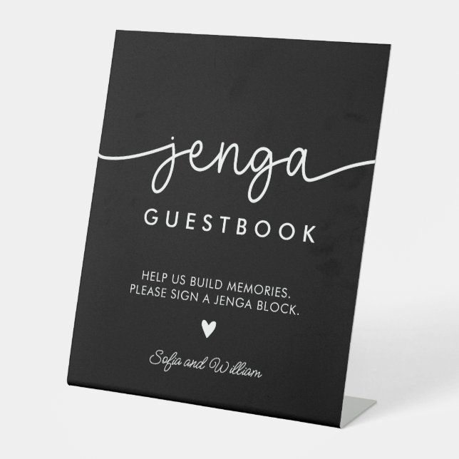 Black Wedding Jenga Guest Book Sign (Front)