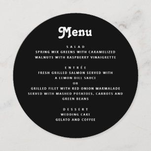 Black Wedding Minimalist Typography Round Dinner Menu