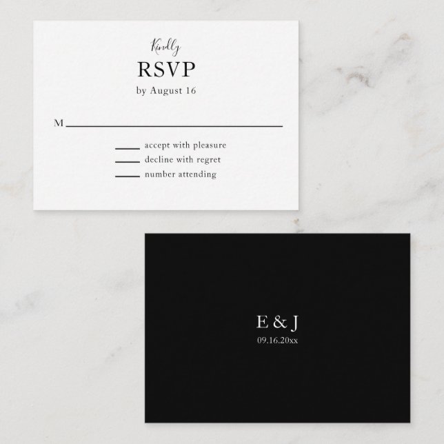 Black Wedding Modern RSVP Minimalist Simple Enclosure Card (Front/Back)