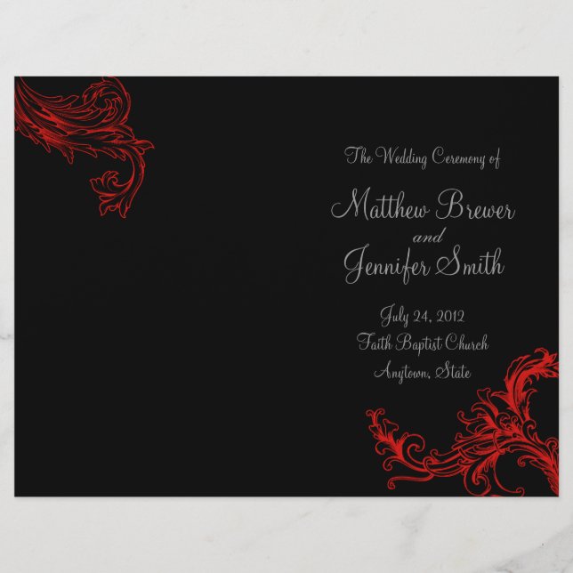 Black Wedding Order of Service & Ceremony Program (Front)
