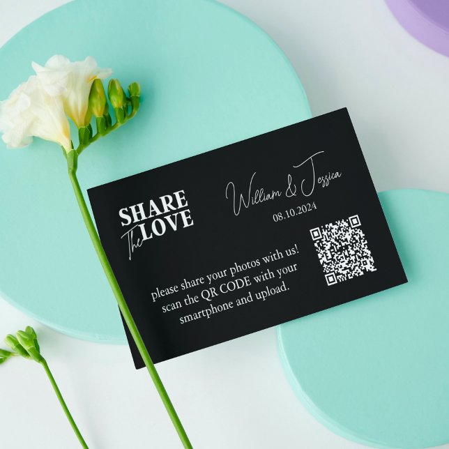 Black Wedding Photo Sharing With QR Code  Enclosure Card (Creator Uploaded)