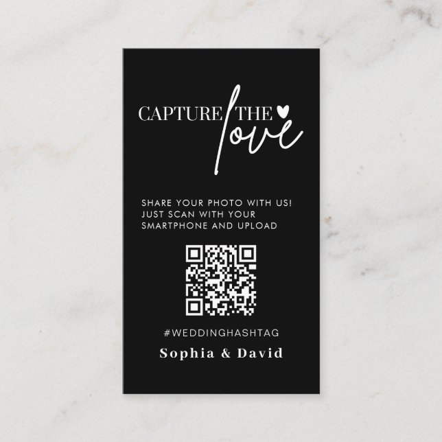 Black Wedding Photos Capture The Love QR Code Enclosure Card (Front)