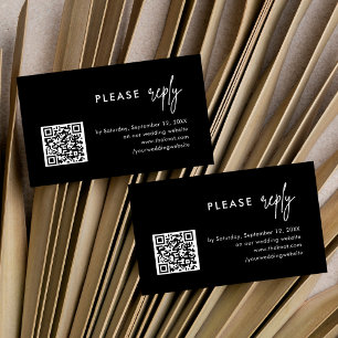 Black Wedding QR Code Respond RSVP Enclosure Card