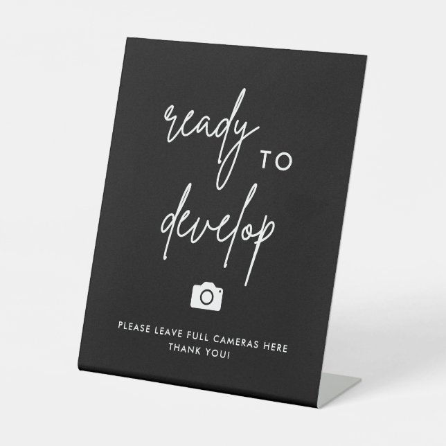 Black Wedding Ready To Develop Disposable Camera Pedestal Sign (Front)