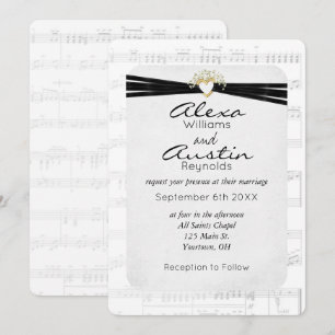 Black Wedding Ribbon On Music Invitation