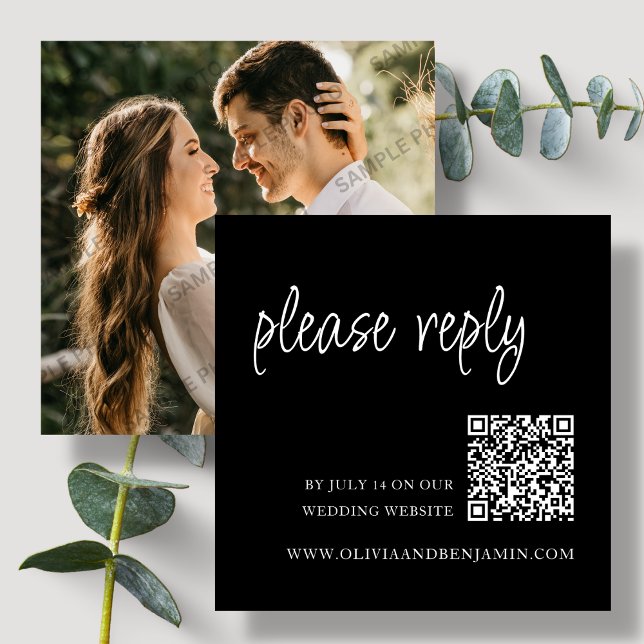 Black | Wedding RSVP QR Code Enclosure Card (Creator Uploaded)