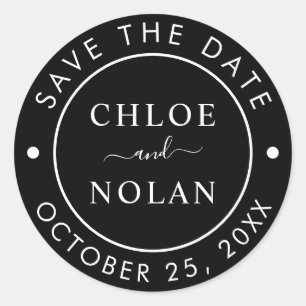 Black Wedding Save the Date Modern Script Classic Round Sticker