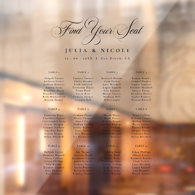 Black Wedding Seating Chart Transparent Decal Sign (Sheet 2)