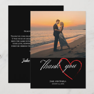 Black wedding simple 1 photo elegant script  thank you card