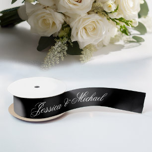 Black Wedding Simple Calligraphy Elegant Script Satin Ribbon