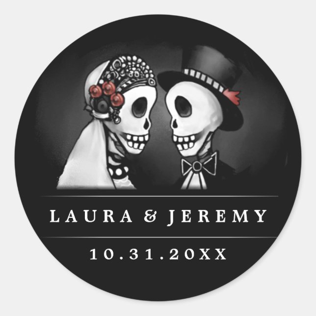 Black Wedding Skeletons Red Roses Envelope Label (Front)