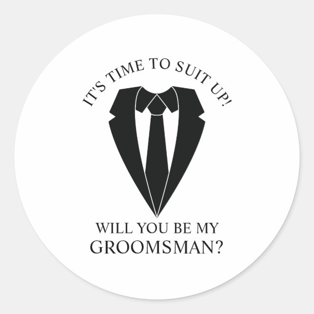 Black Wedding Suit and Tie Groomsman Proposal Classic Round Sticker (Front)