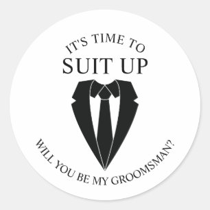 Black Wedding Suit and Tie Groomsman Proposal Classic Round Sticker