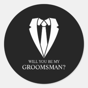 Black Wedding Suit and Tie Groomsman Proposal Classic Round Sticker