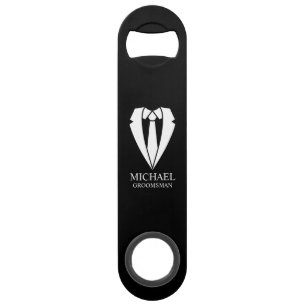 Black Wedding Suit and Tie Personalized Groomsmen Bar Key