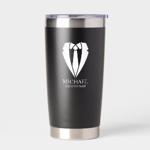 Black Wedding Suit and Tie Personalized Groomsmen Insulated Tumbler