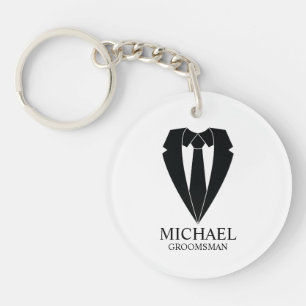 Black Wedding Suit and Tie Personalized Groomsmen Keychain