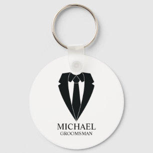 Black Wedding Suit and Tie Personalized Groomsmen Keychain