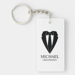 Black Wedding Suit and Tie Personalized Groomsmen Keychain