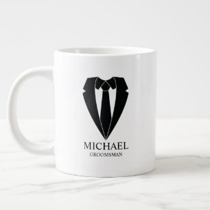 Black Wedding Suit and Tie Personalized Groomsmen Large Coffee Mug