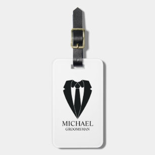 Black Wedding Suit and Tie Personalized Groomsmen Luggage Tag