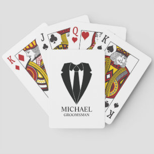 Black Wedding Suit and Tie Personalized Groomsmen Playing Cards