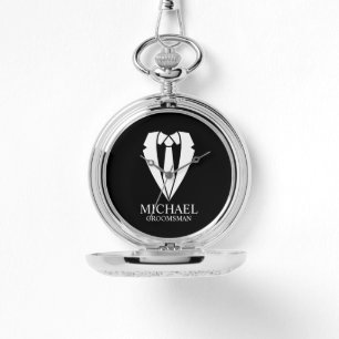 Black Wedding Suit and Tie Personalized Groomsmen Watch
