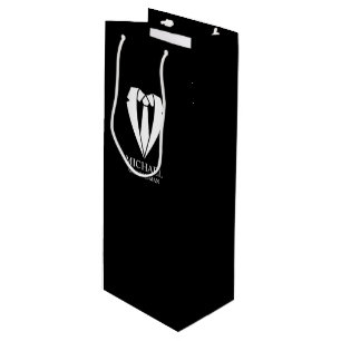 Black Wedding Suit and Tie Personalized Groomsmen Wine Gift Bag