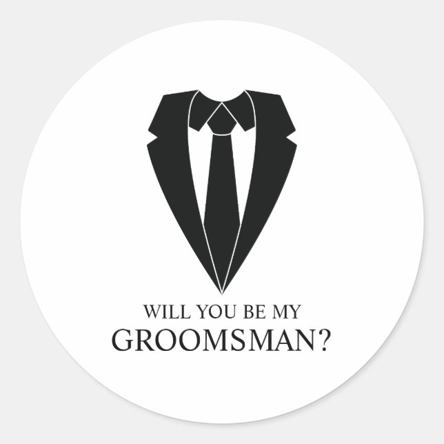 Black Wedding Suit Personalized Groomsman Proposal Classic Round Sticker (Front)