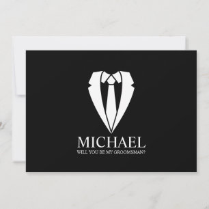 Black Wedding Suit Personalized Groomsman Proposal Invitation