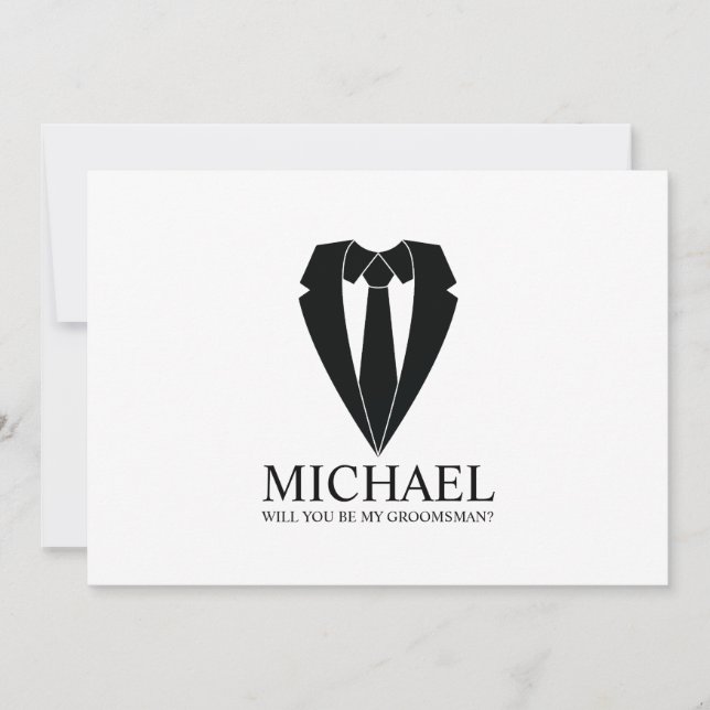 Black Wedding Suit Personalized Groomsman Proposal Invitation (Front)