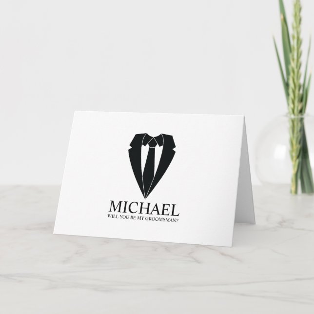Black Wedding Suit Personalized Groomsman Proposal Invitation (Front)