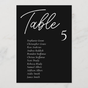 Black Wedding Table Seating Chart Cards
