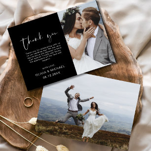 Black Wedding Thank You Photo Minimalist Modern Card