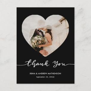 Black Wedding Thank You Script Heart Photo Postcard