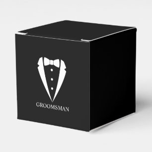 Black Wedding Tuxedo Suit and Bow Tie Groomsmen Favor Box