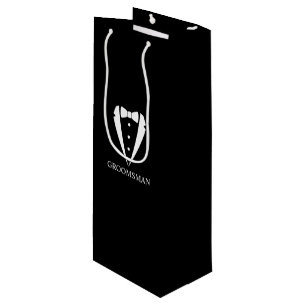 Black Wedding Tuxedo Suit and Bow Tie Groomsmen Wine Gift Bag