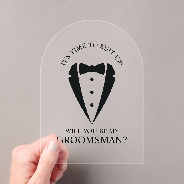 Black Wedding Tuxedo Suit Groomsman Proposal Acrylic Invitations (Insitu (Handheld))