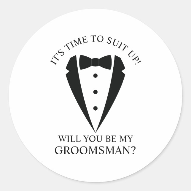 Black Wedding Tuxedo Suit Groomsman Proposal Classic Round Sticker (Front)
