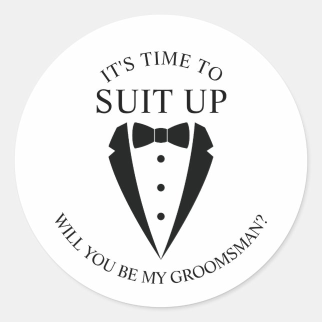 Black Wedding Tuxedo Suit Groomsman Proposal Classic Round Sticker (Front)