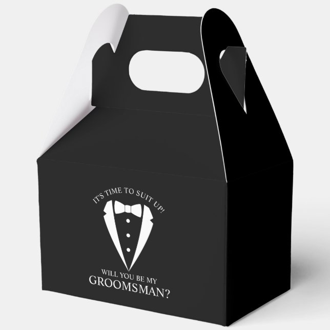 Black Wedding Tuxedo Suit Groomsman Proposal Favor Box (Front)