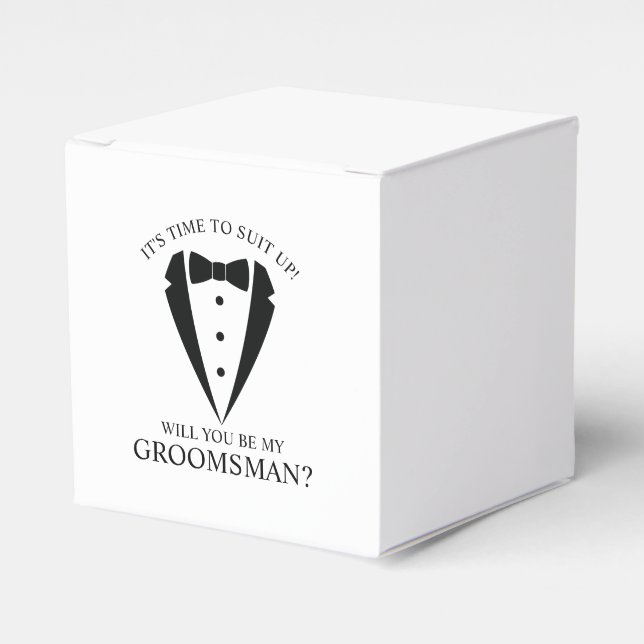 Black Wedding Tuxedo Suit Groomsman Proposal Favor Box (Front Side)