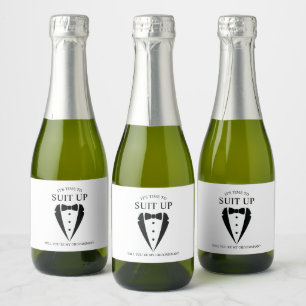 Black Wedding Tuxedo Suit Groomsman Proposal Sparkling Wine Label