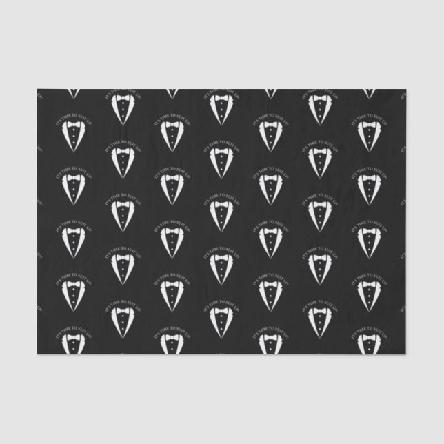 Black Wedding Tuxedo Suit Groomsman Proposal Tissue Paper (Front)